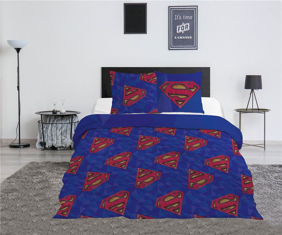 Supermena zils divguļamais gultas pārklājs, divguļamais segas pārvalks 240–220 cm, 65 x 65 cm