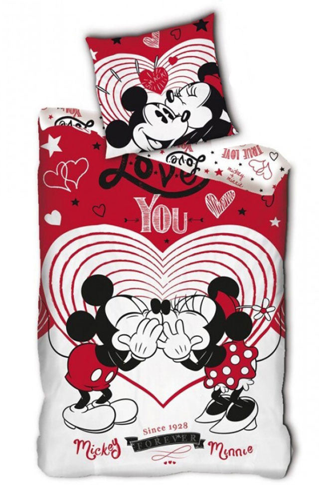 Disney Mickey Mickey Kiss Disney Minnie gultasveļas pārvalks 140x200cm, 63x63 cm mikrošķiedra