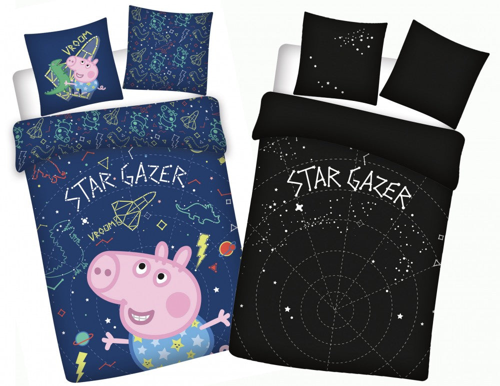 Peppa Pig Star-gazer tumsā spīdošs bērnu gultasveļas pārvalks 100x135cm, 40x60cm
