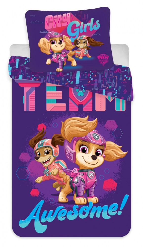 Ķepu Patrol City Girls bērnu gultasveļas komplekts 100–135 cm, 40–60 cm