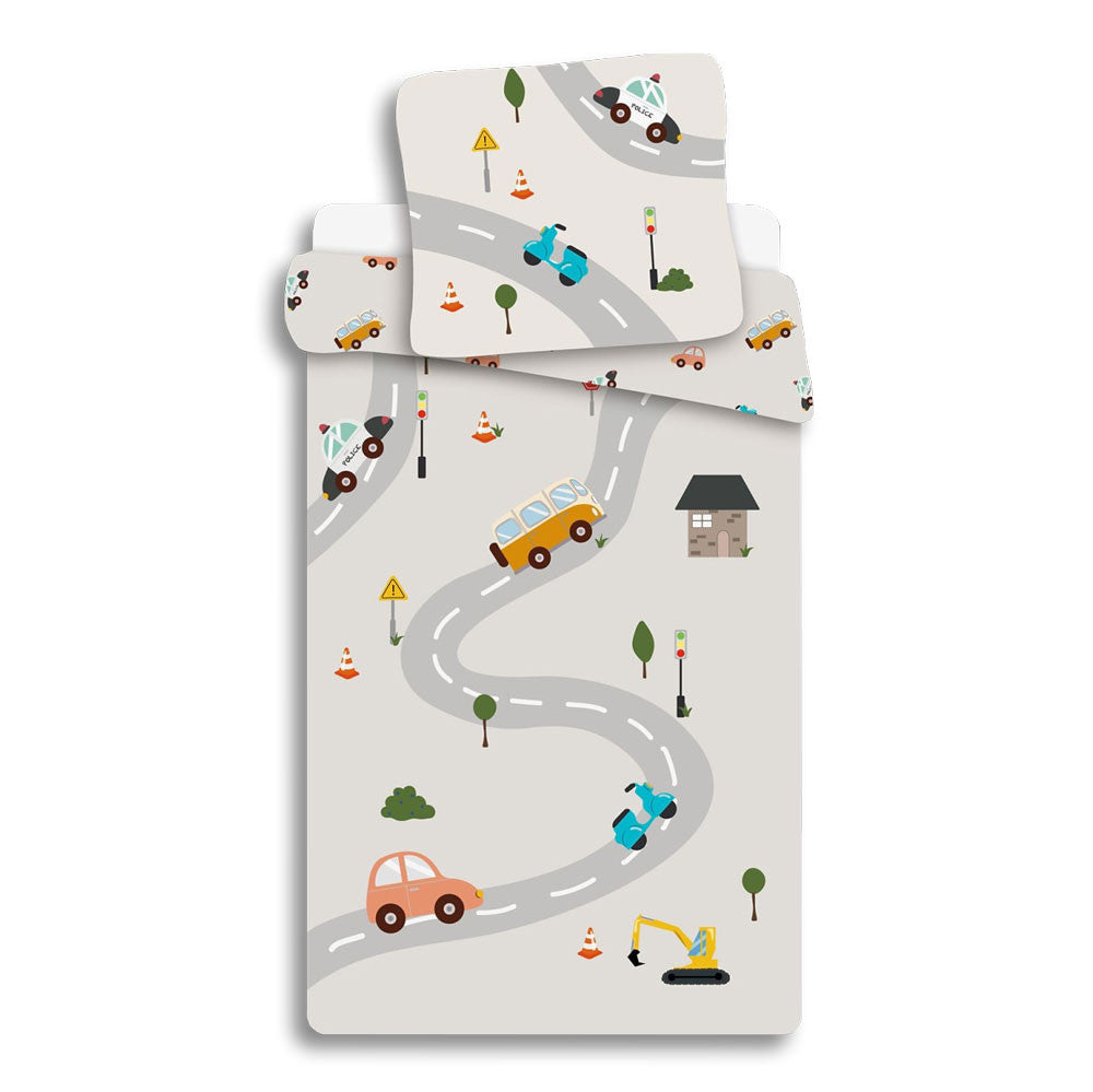 Car Road bērnu gultasveļas komplekts 100√ó135cm, 40√ó60cm