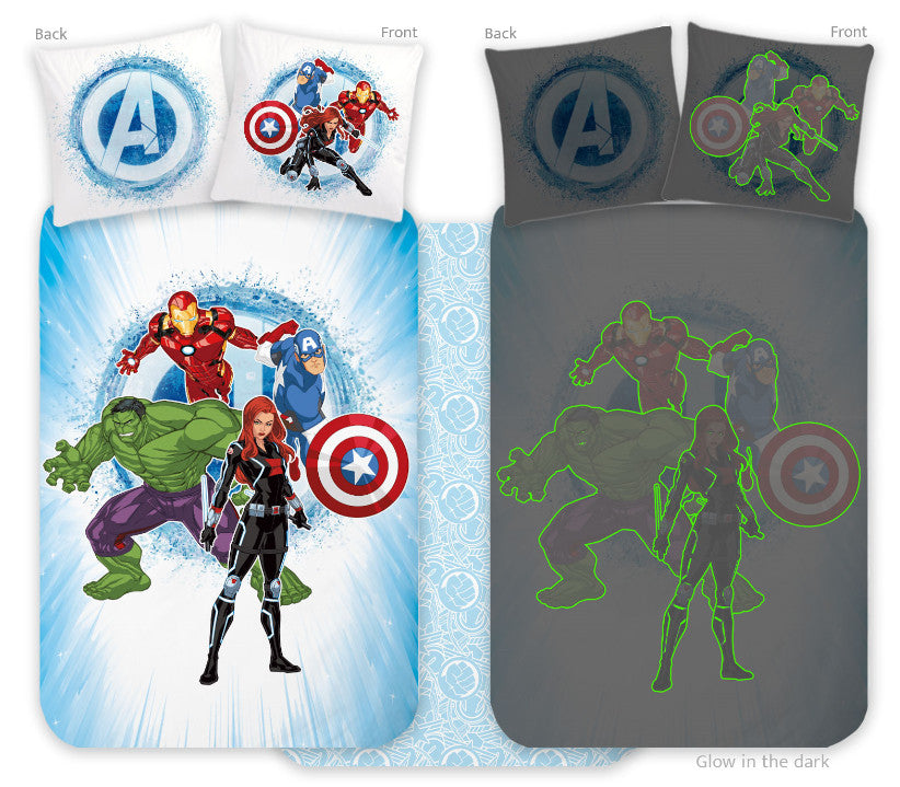 Avengers tumsā spīdošs bērnudārza gultasveļas komplekts 100x135cm, 40x60cm