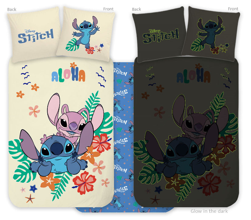 Disney Lilo un Stitch Aloha tumsā spīdošs bērnu gultasveļas komplekts 100x135cm, 40x60cm