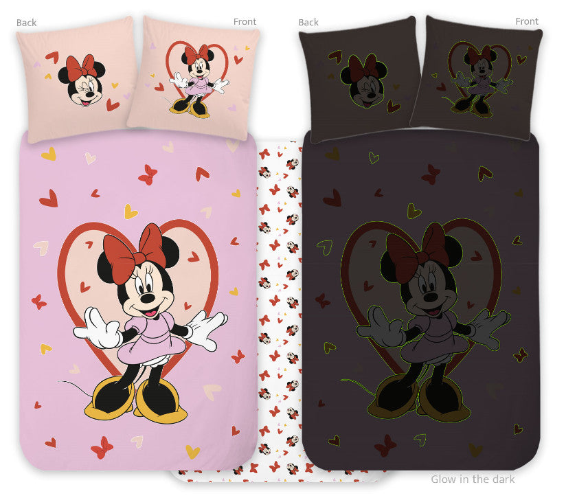Disney Minnie Heart tumsā spīdoša bērnu gultasveļas komplekts 100x135cm, 40x60cm