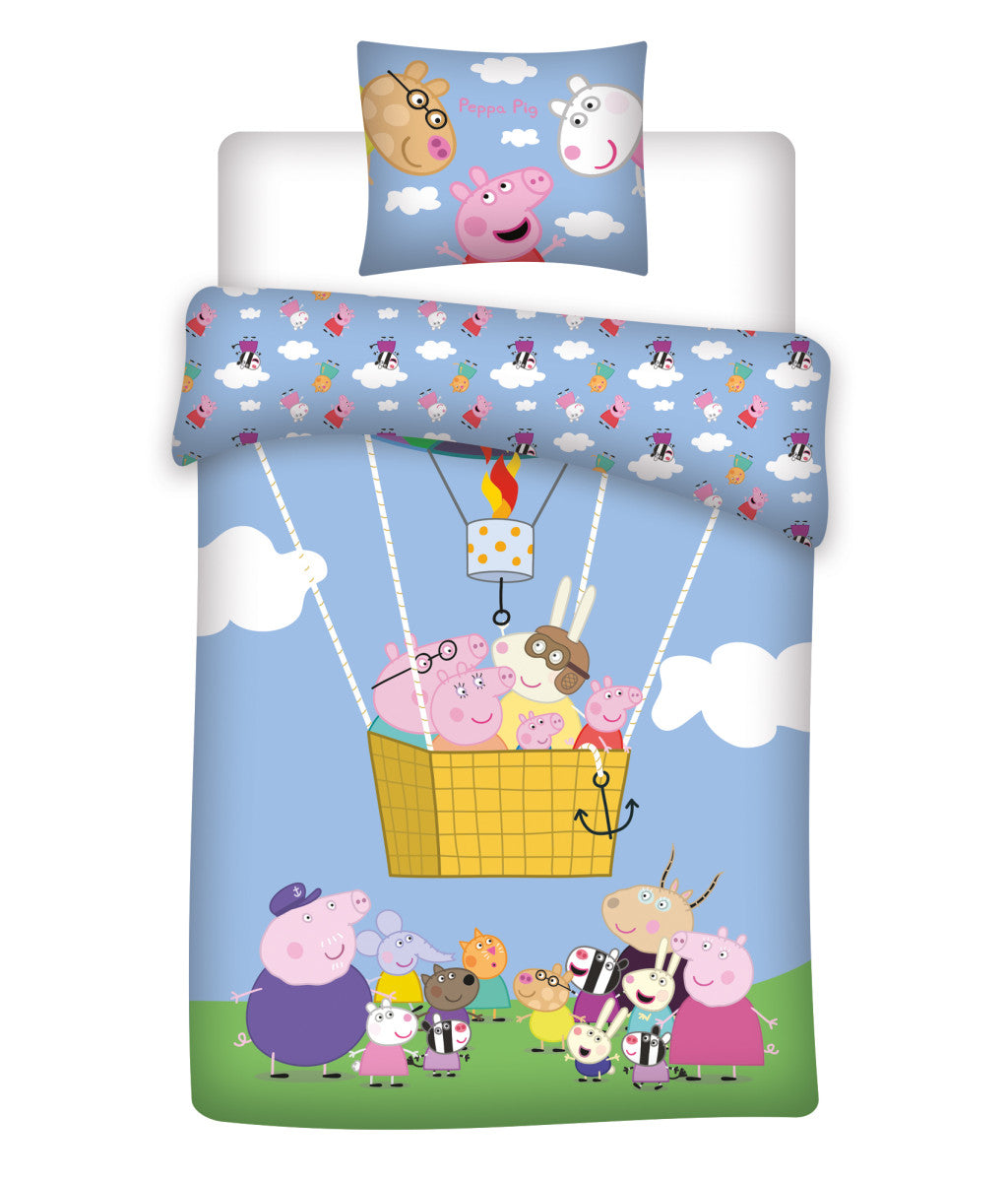 Peppa Pig gaisa balona bērnu gultasveļas pārvalks 100–140 cm, 40–45 cm