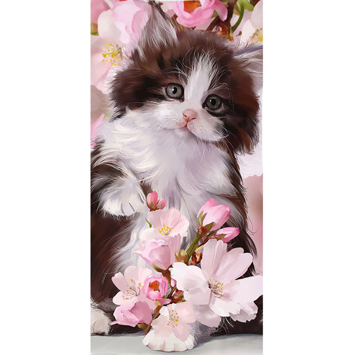 Kaķa "Bloomy Purr" vannas dvielis, pludmales dvielis 70x140cm