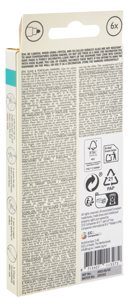 Krāsainie Nassau stikla un porcelāna flomāsteri, 6 gab. komplekts