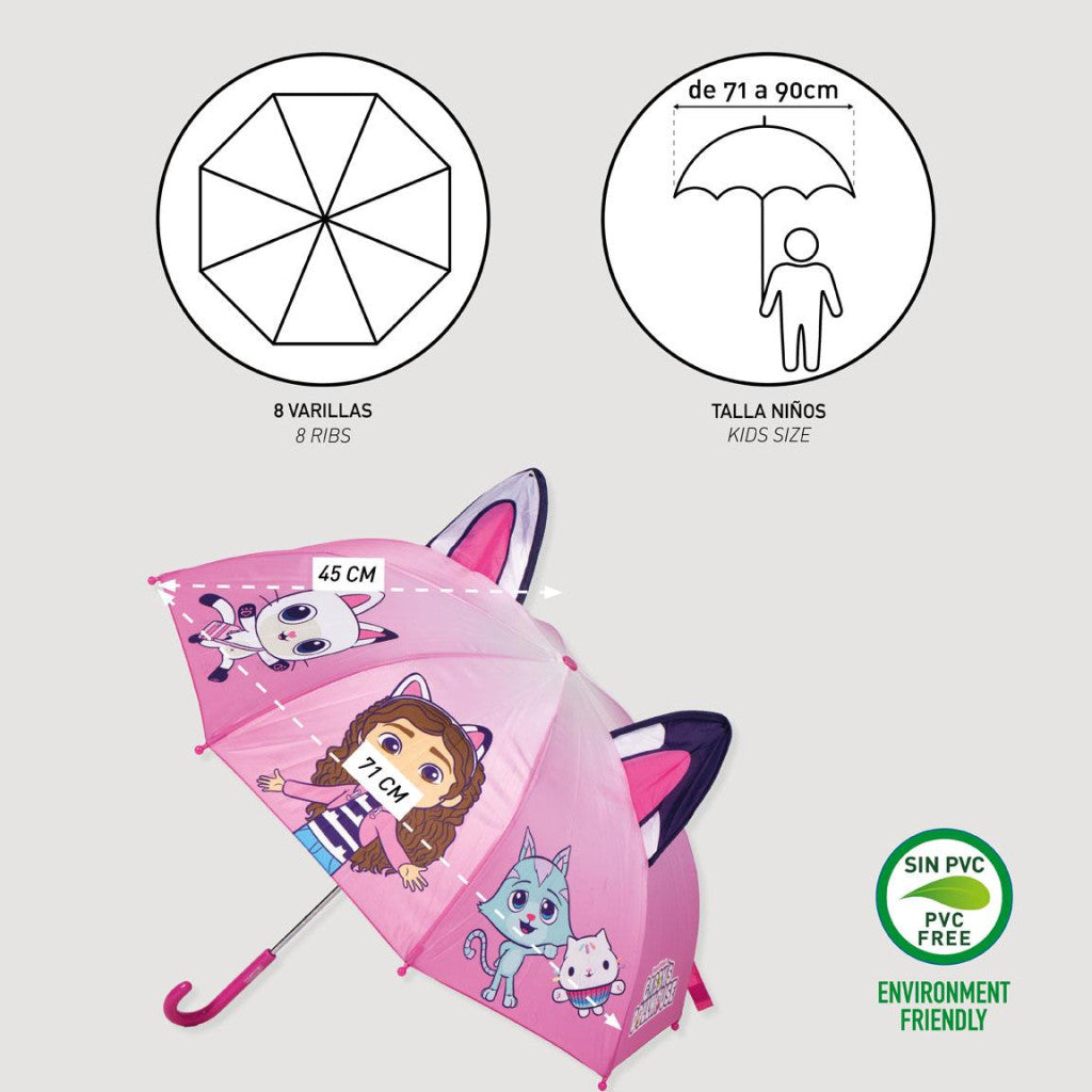 Gabby's Dollhouse Pink bērnu lietussargs ar rokturi √ò71 cm