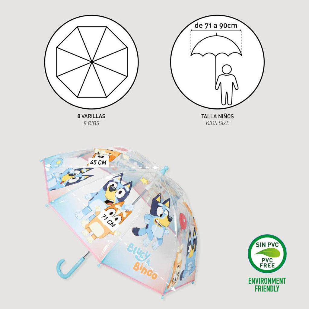 Bluey Bingo bērnu caurspīdīgais lietussargs √ò71 cm