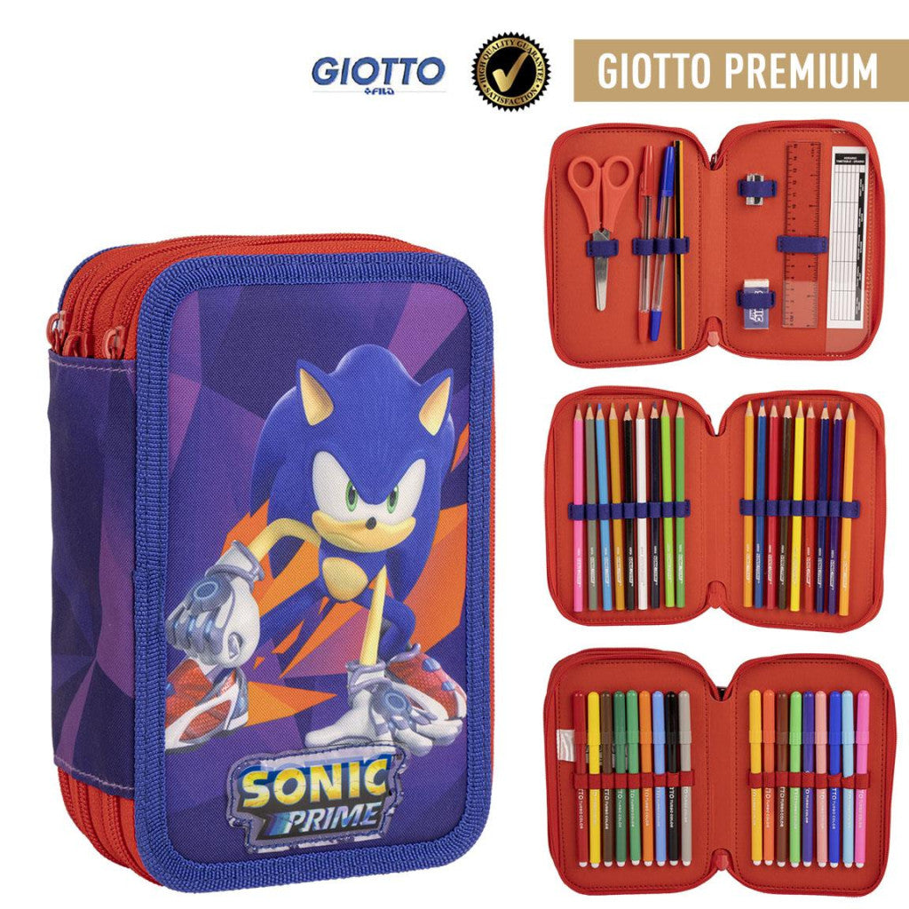Sonic the Hedgehog trīsslāņu zīmuļu maciņš ar pildījumu