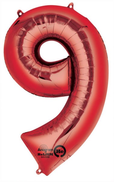 Folijas balons "Milzuļa skaitlis 9", sarkans, 86*55 cm