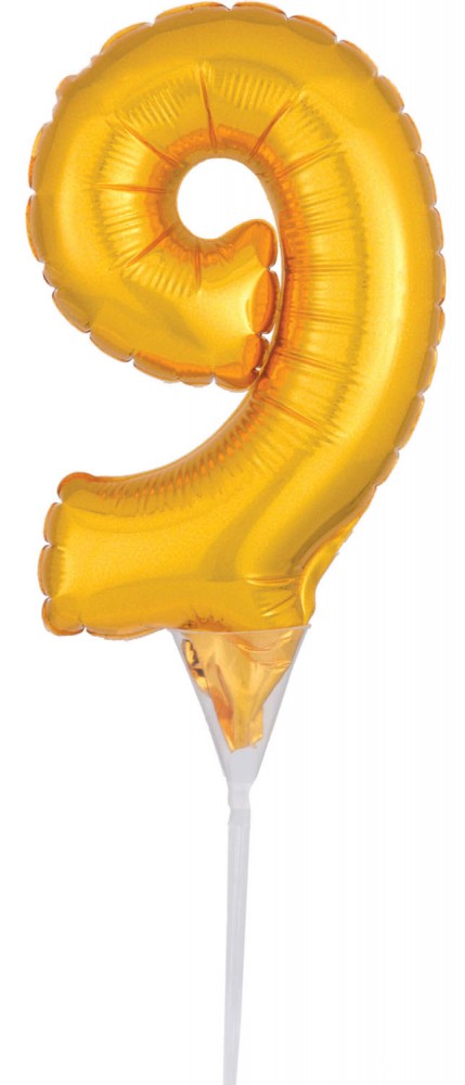 Folijas balons kūkai "Cipars Zelts", "Cipars 9", 15 cm