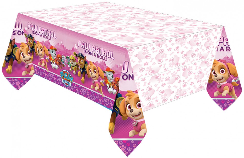Ķepu patruļa rozā plastmasas galdauts 137x243 cm