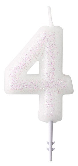 Krāsa Balta, Baltas mirdzošas sveces, 4 sveču komplekts, 6,5 cm