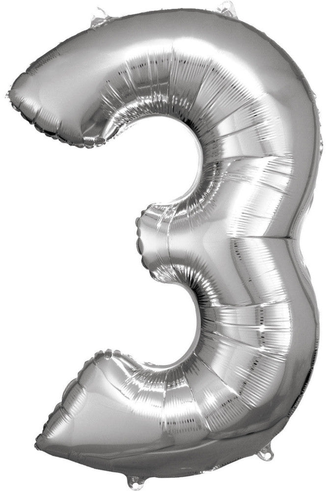 Sudraba milzu folijas balons "Cipari" 3, 83*53 cm
