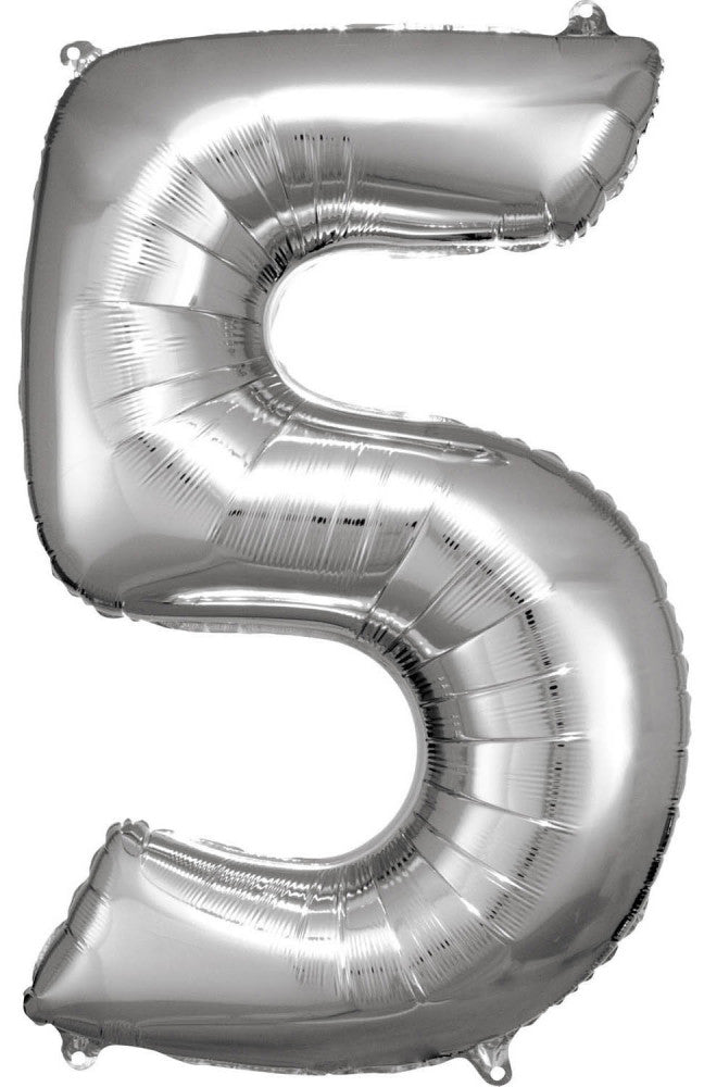 Sudraba milzu folijas balons "Cipari" 5, 83*55 cm