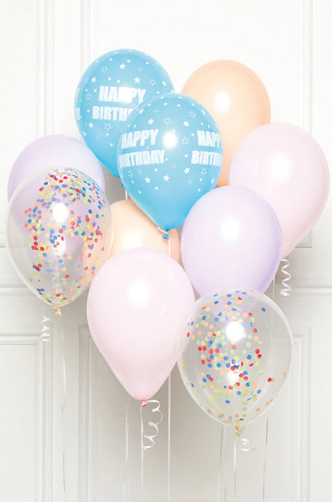 Krāsu pasteļtoņu balons "Dzimšanas diena", 10 balonu komplekts 11 collas (27,5 cm)