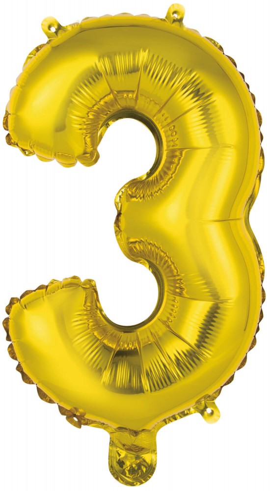 Folijas balons "Cipars zelts", 46 cm, zelta krāsā, skaitlis 3