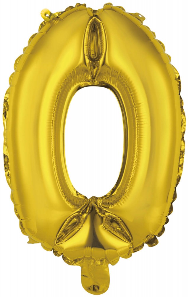 Zelta krāsas folijas balons "Cipars 0", 41 cm
