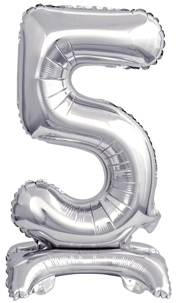 Sudrabains skaitlis, sudrabains mini folijas balons ar pamatni 38 cm