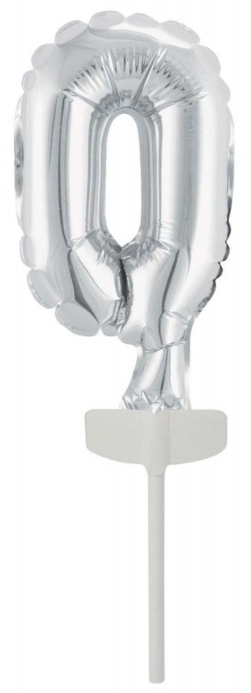Sudraba krāsas folijas balons kūkai "0" 13 cm