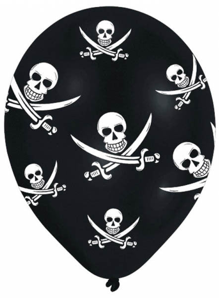 Pirātu baloni "Jolly Roger", 6 gab. iepakojumā, 11 collas (27,5 cm)