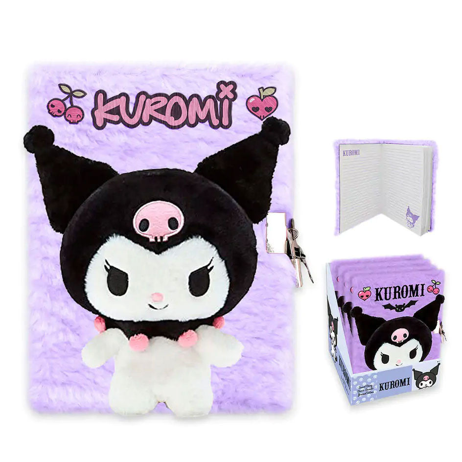 Hello Kitty Kuromi 3D plīša A5 dienasgrāmata ar slēdzamu vāku