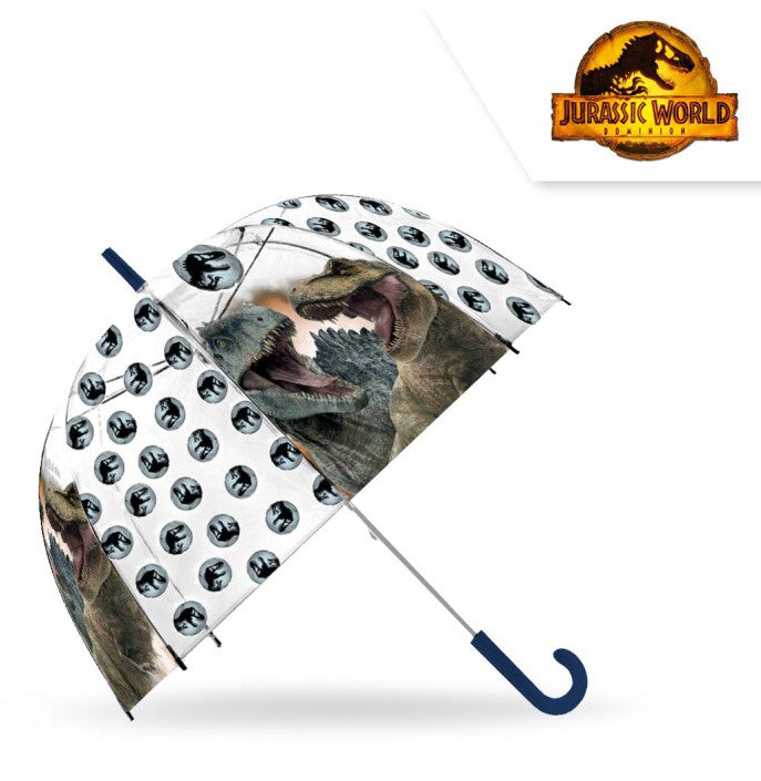 Caurspīdīgs pusautomātisks bērnu lietussargs Jurassic World Dominion √ò70 cm