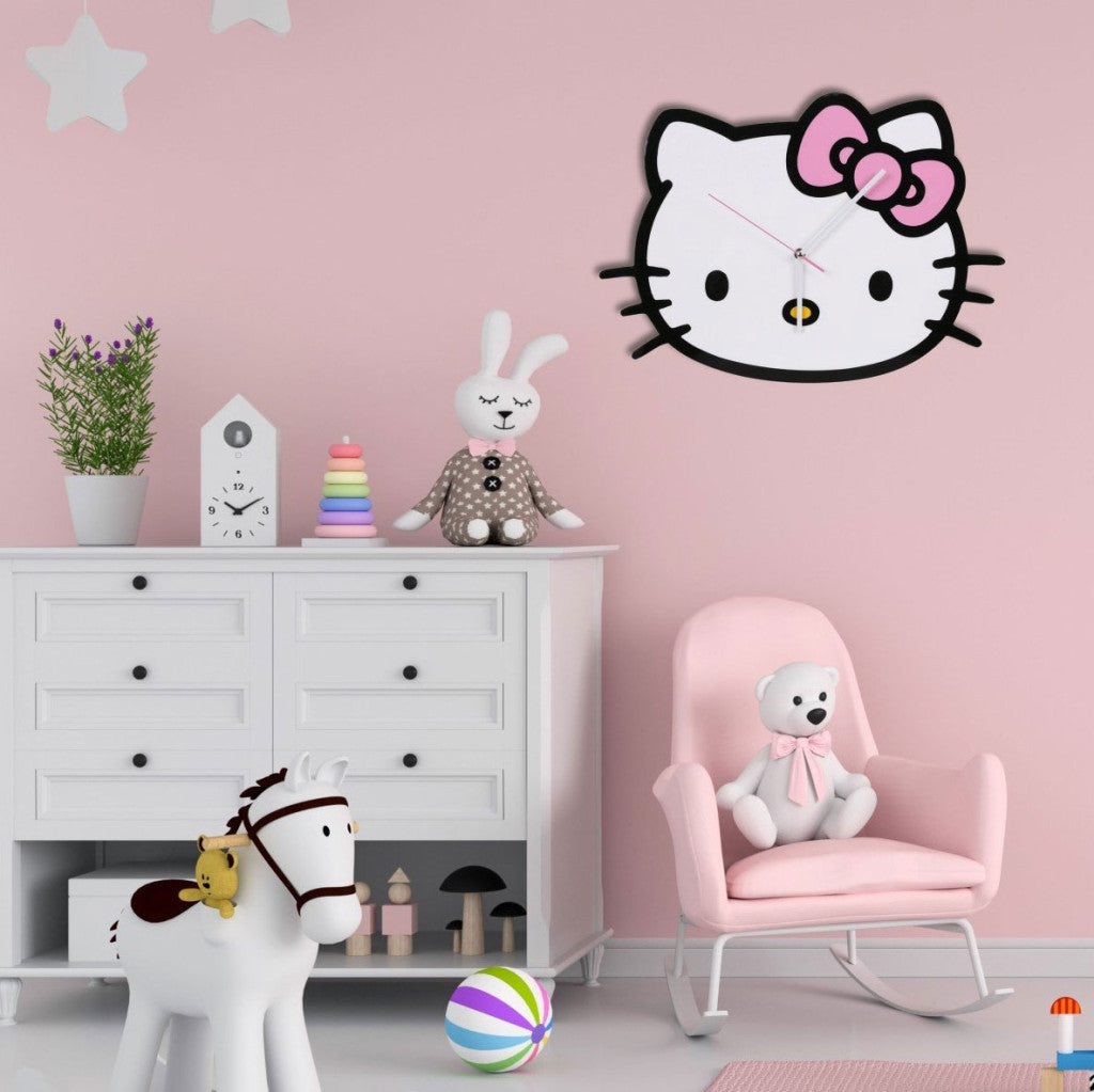 Hello Kitty sienas pulkstenis ar bantīti XL formā, 50 cm
