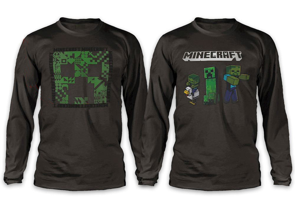 Minecraft tumšs bērnu krekls ar garām piedurknēm, topiņš 8-12 gadi