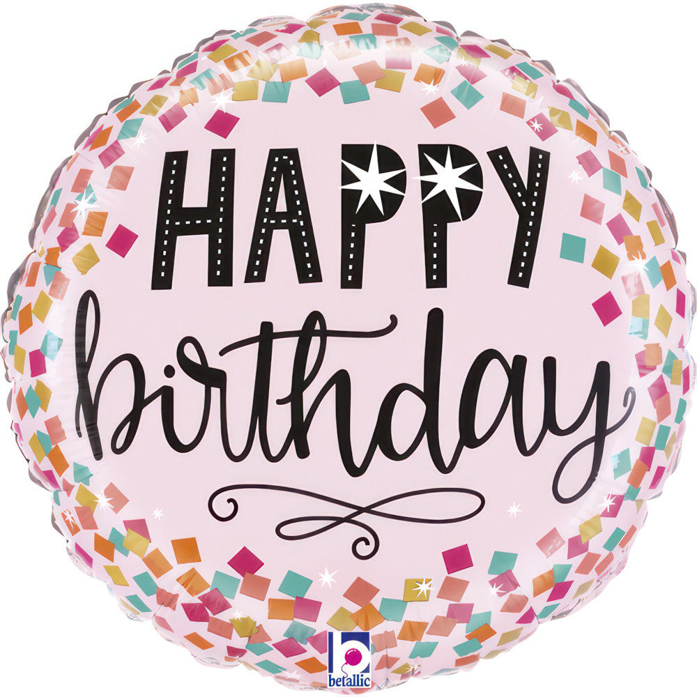 Daudz laimes dzimšanas dienā rozā konfeti mini folijas balons 19 cm (WP)