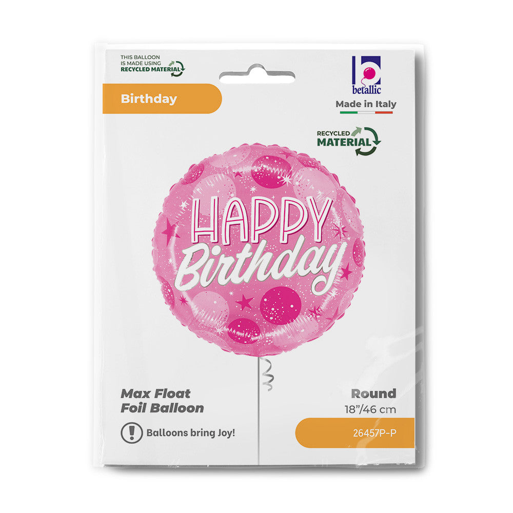Folijas balons "Dzimšanas diena" ar rozā dzirksti, 46 cm