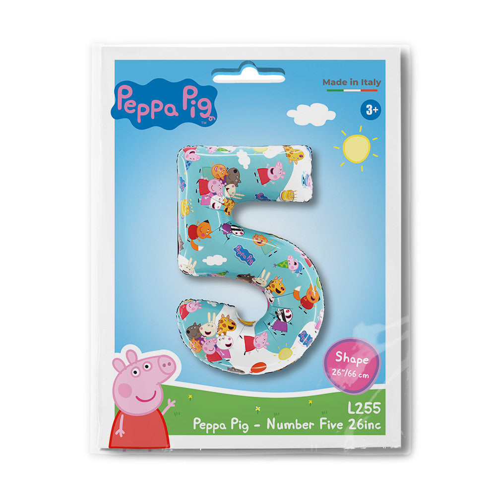 Peppa Pig zils folijas balons ar numuru 5, 66 cm