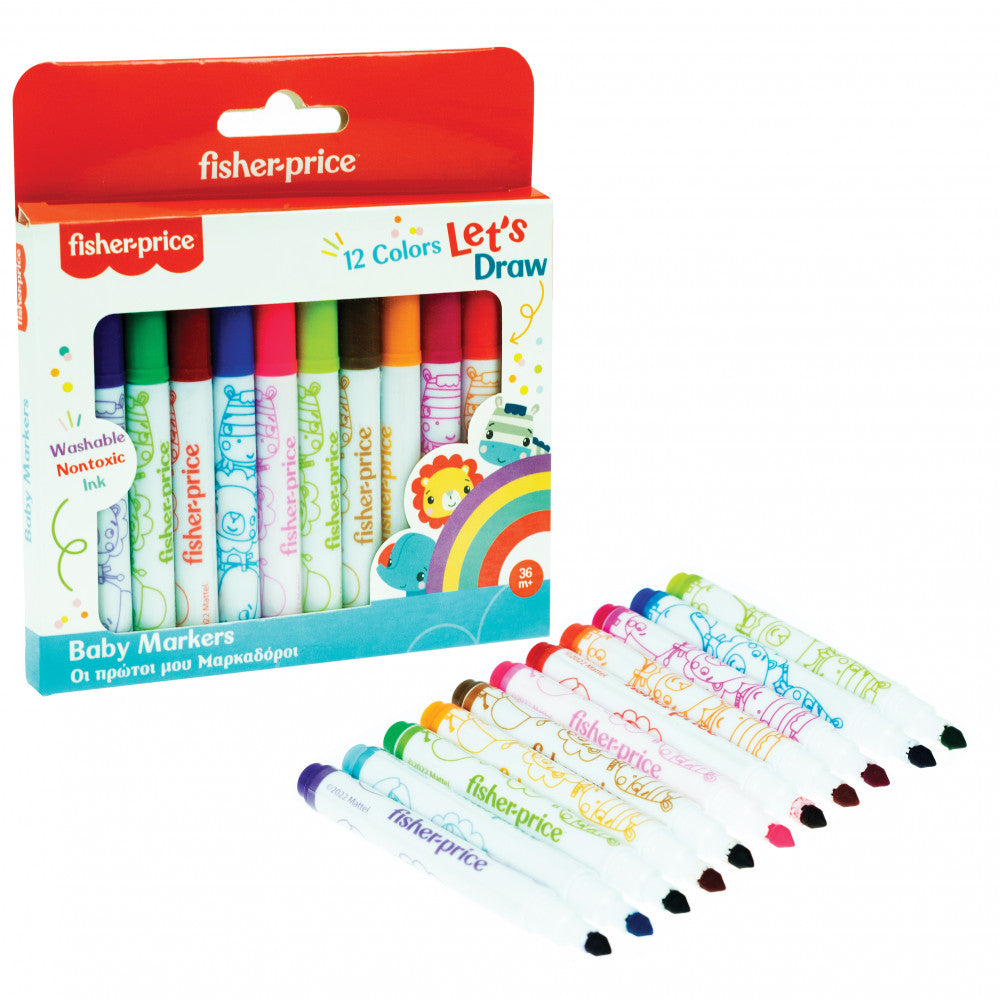 Fisher-Price Let's Draw mazuļu mazgājami flomāsteri 12 gab.