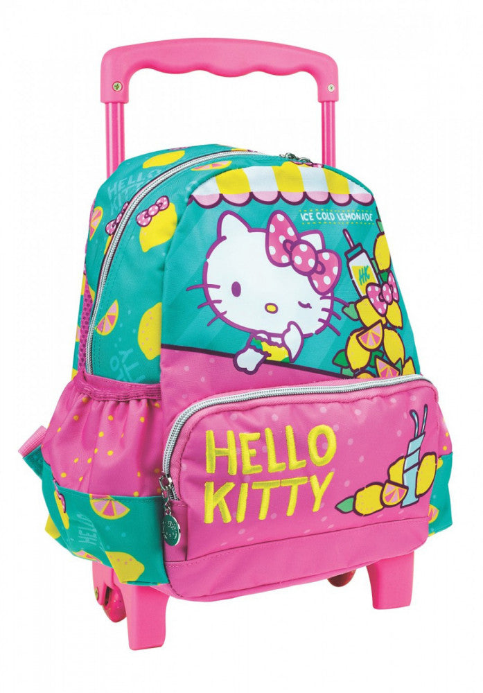 Hello Kitty citronu krāsas bērnudārza mugursoma ar riteņiem, soma 30 cm