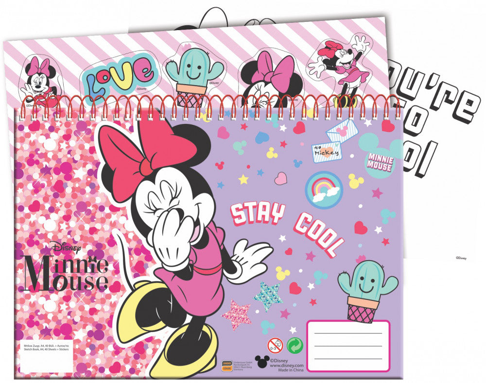 Disney Minnie Smiles A/4 spirālveida skicēšanas burtnīca ar 40 lapām un uzlīmēm