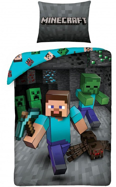 Minecraft pazemes gultas pārklājs Miner 140√ó200cm, 70√ó90cm