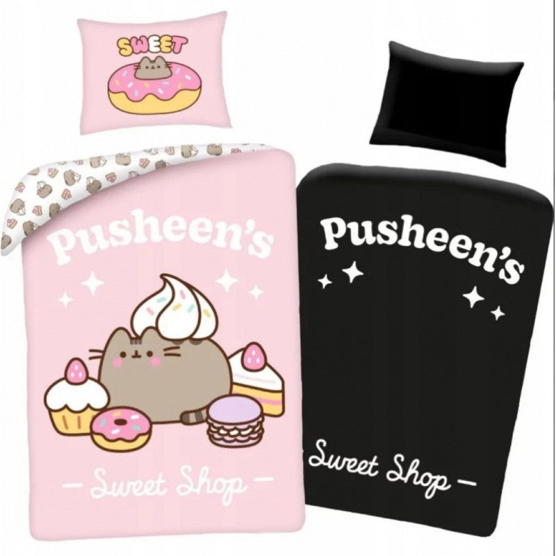 Pusheen Sweet Shop tumsā spīdošs gultasveļas komplekts 140–200 cm, 70 x 90 cm