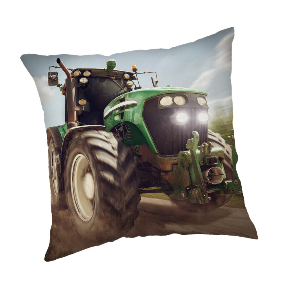 Zaļš spilvena pārvalks "Traktors" 45x45 cm