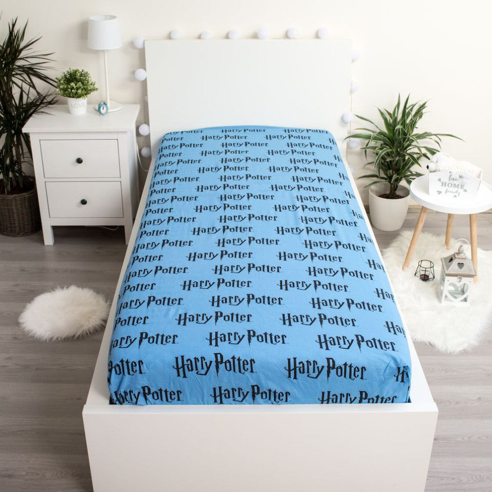 Harija Potera zila palags ar gumiju 90x200 cm