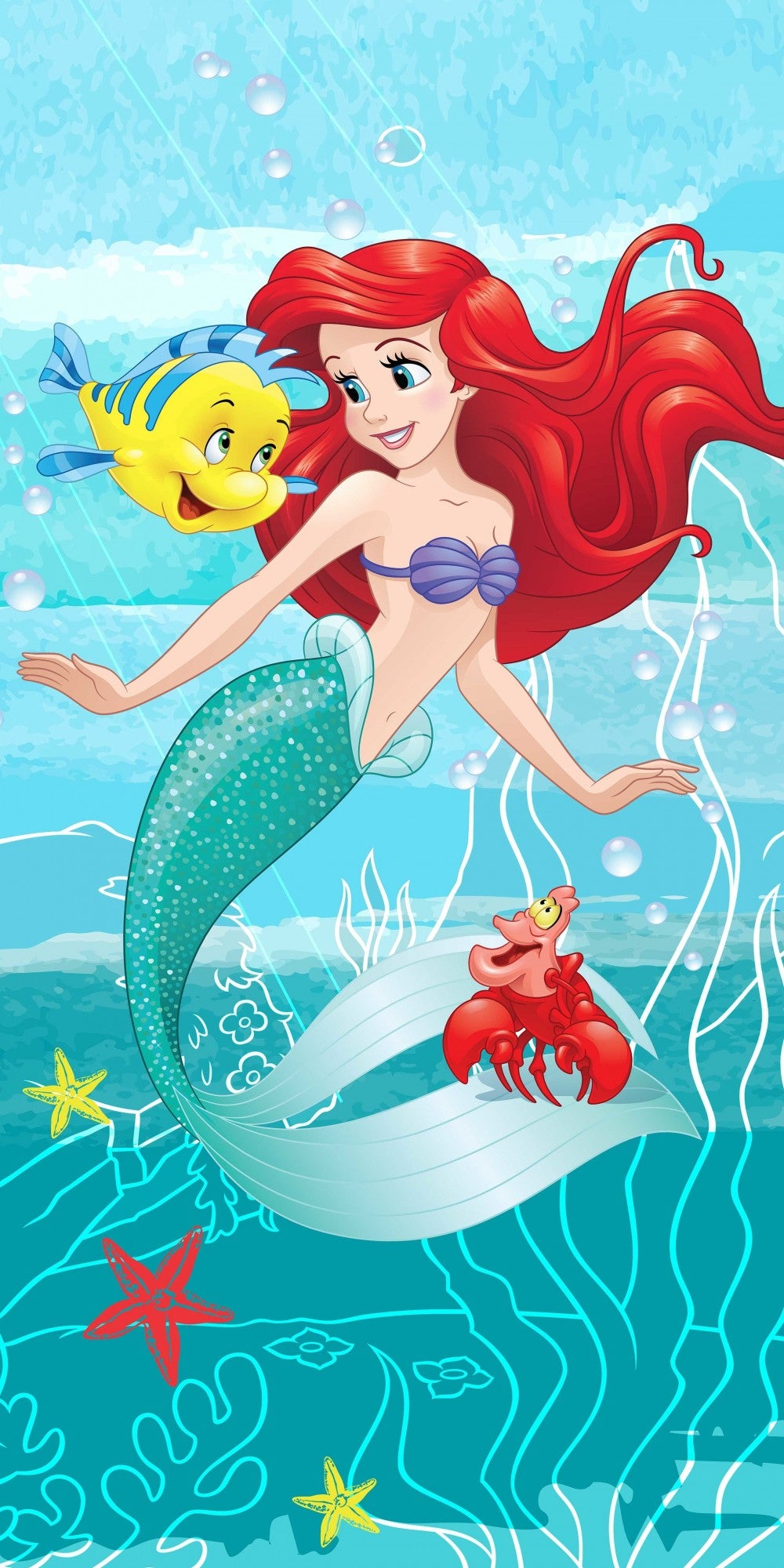 Disney Princess Ariel Friends vannas dvielis, pludmales dvielis 70x140cm