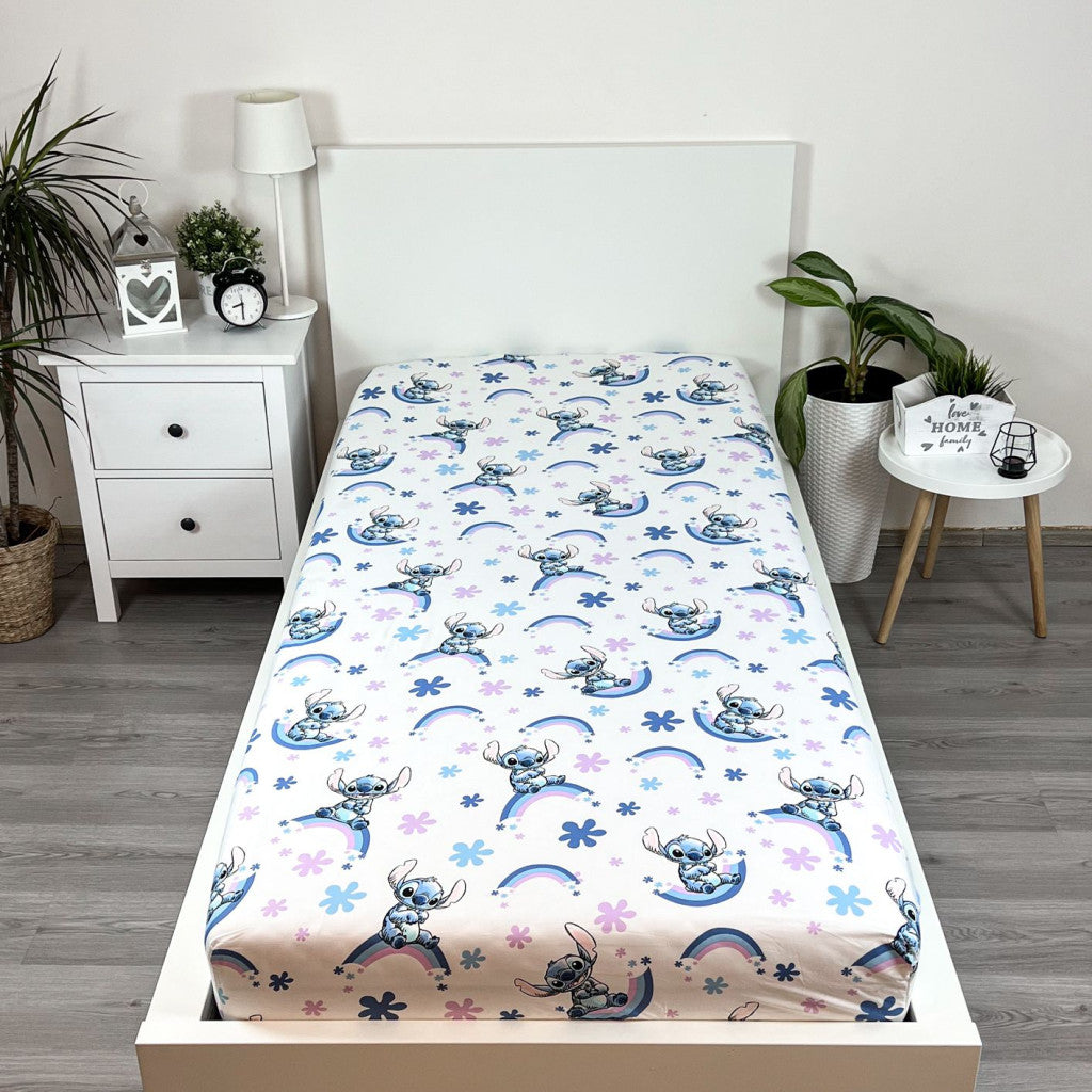 Disney Lilo un Stitch Varavīksnes palags ar gumiju 90x200 cm