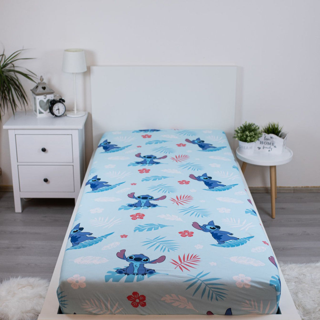 Disney Lilo un Stitch zila palags ar gumiju 90x200 cm