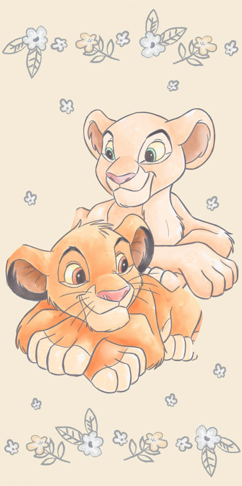 Disney Lauvu karalis Simba un Nala vannas dvielis, pludmales dvielis dzeltens 70*140cm