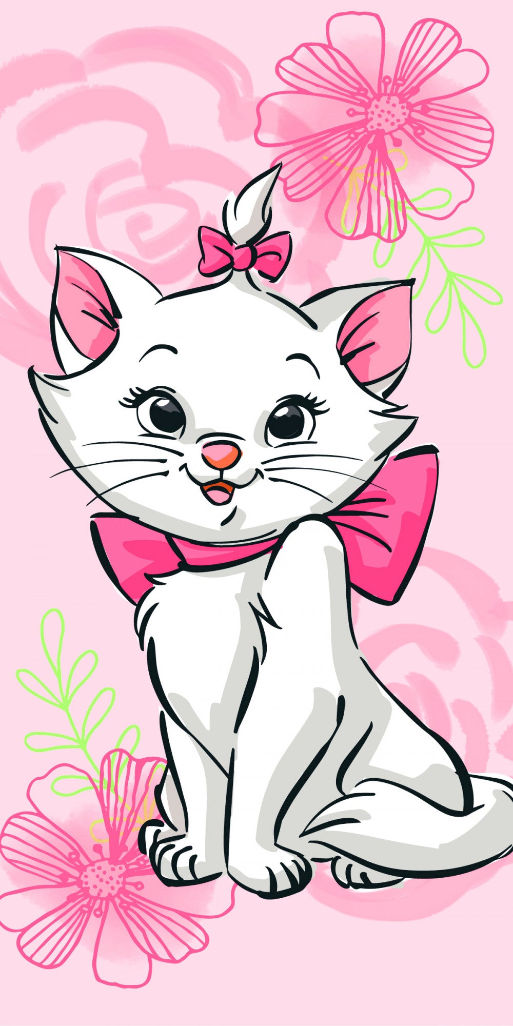 Disney Marie Pink Flower vannas dvielis, pludmales dvielis 70*140cm