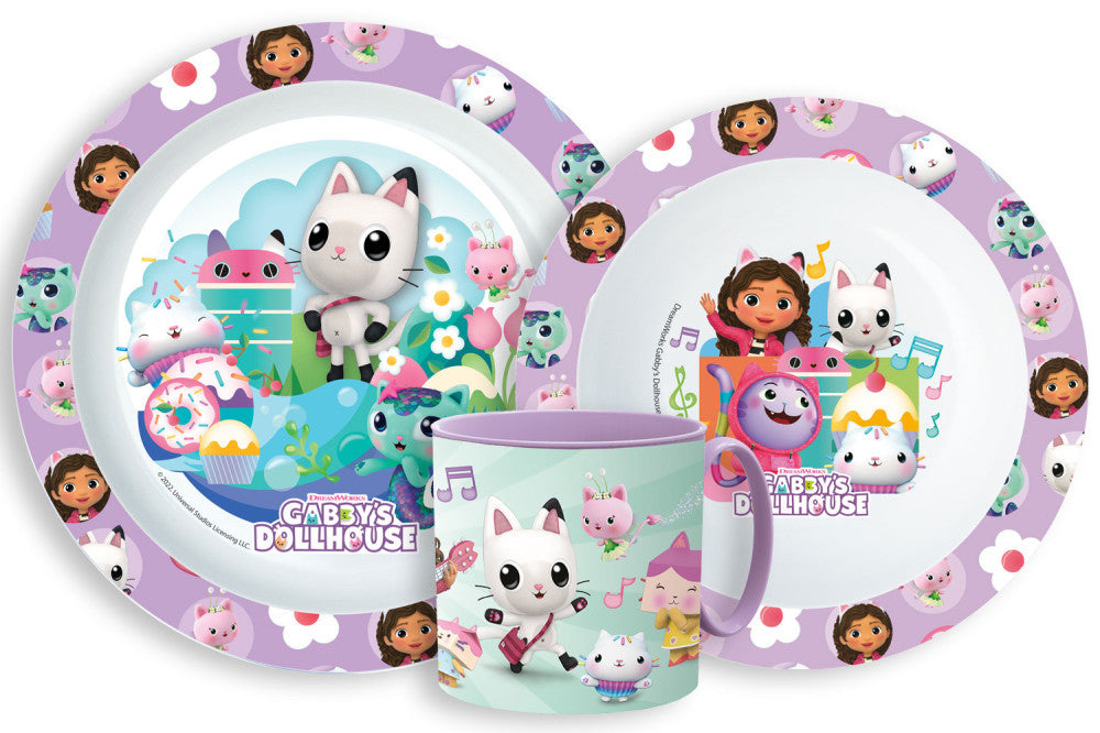 Gabby's Dollhouse Kitty Magic vakariņu komplekts, mikroplastmasas komplekts ar krūzi 265 ml