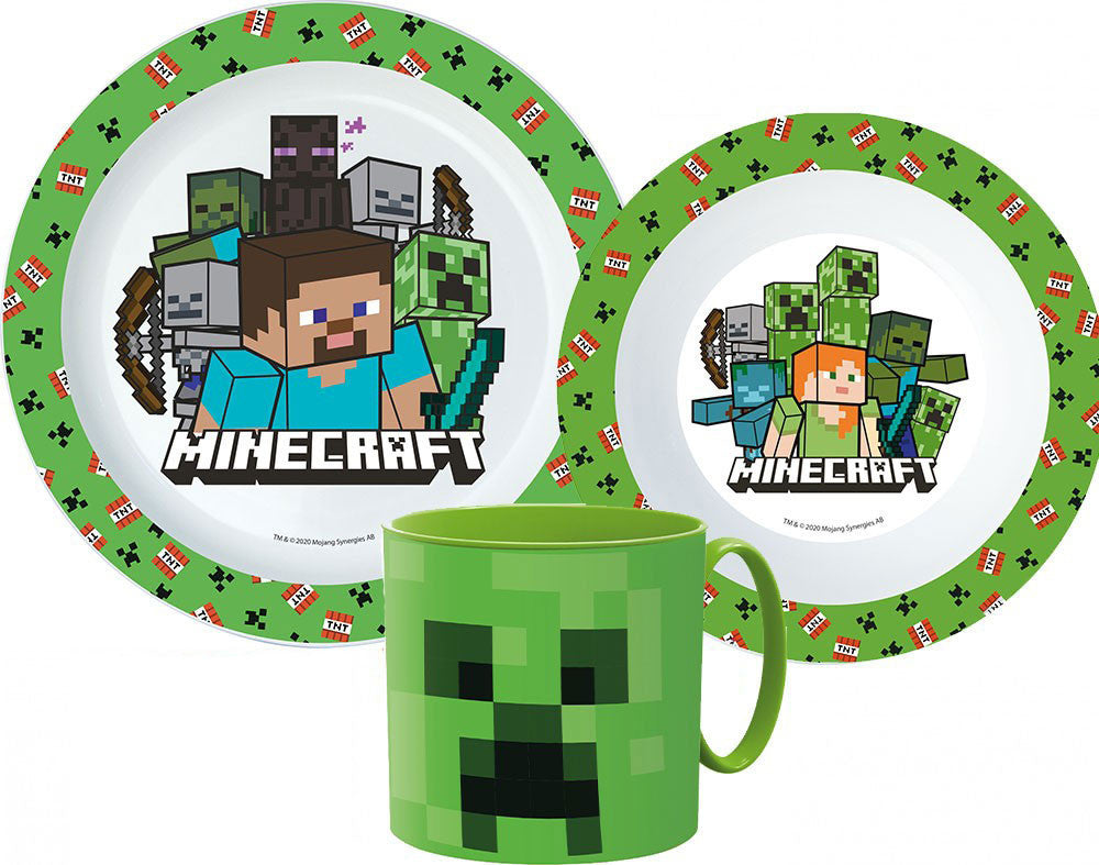 Minecraft Pixelcraft vakariņu komplekts, mikroplastmasas komplekts ar krūzi 265 ml