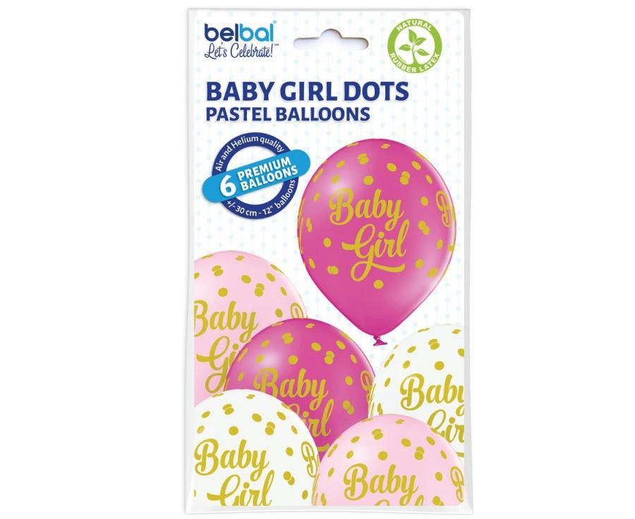 Baby Dots Girl baloni, 6 gab. 12 collas (30 cm)