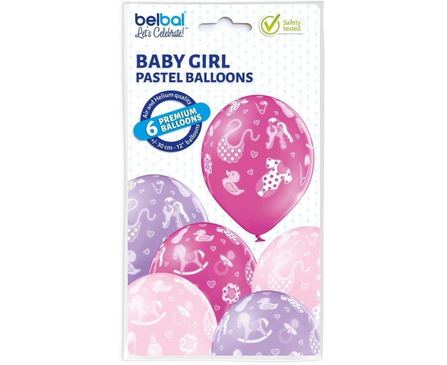Rozā balonu komplekts mazulim, mazulei, meitenei, 6 gab., 12 collas (30 cm)