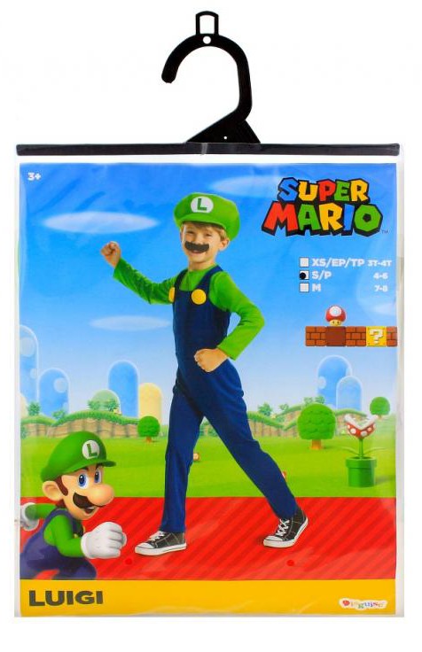 Super Mario Luigi kostīms 7-8 gadus veciem bērniem